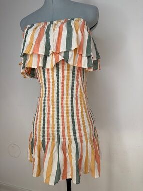 NWT Anthropologie Strapless Smocked Ruffle Mini Dress Stripe Small S 88